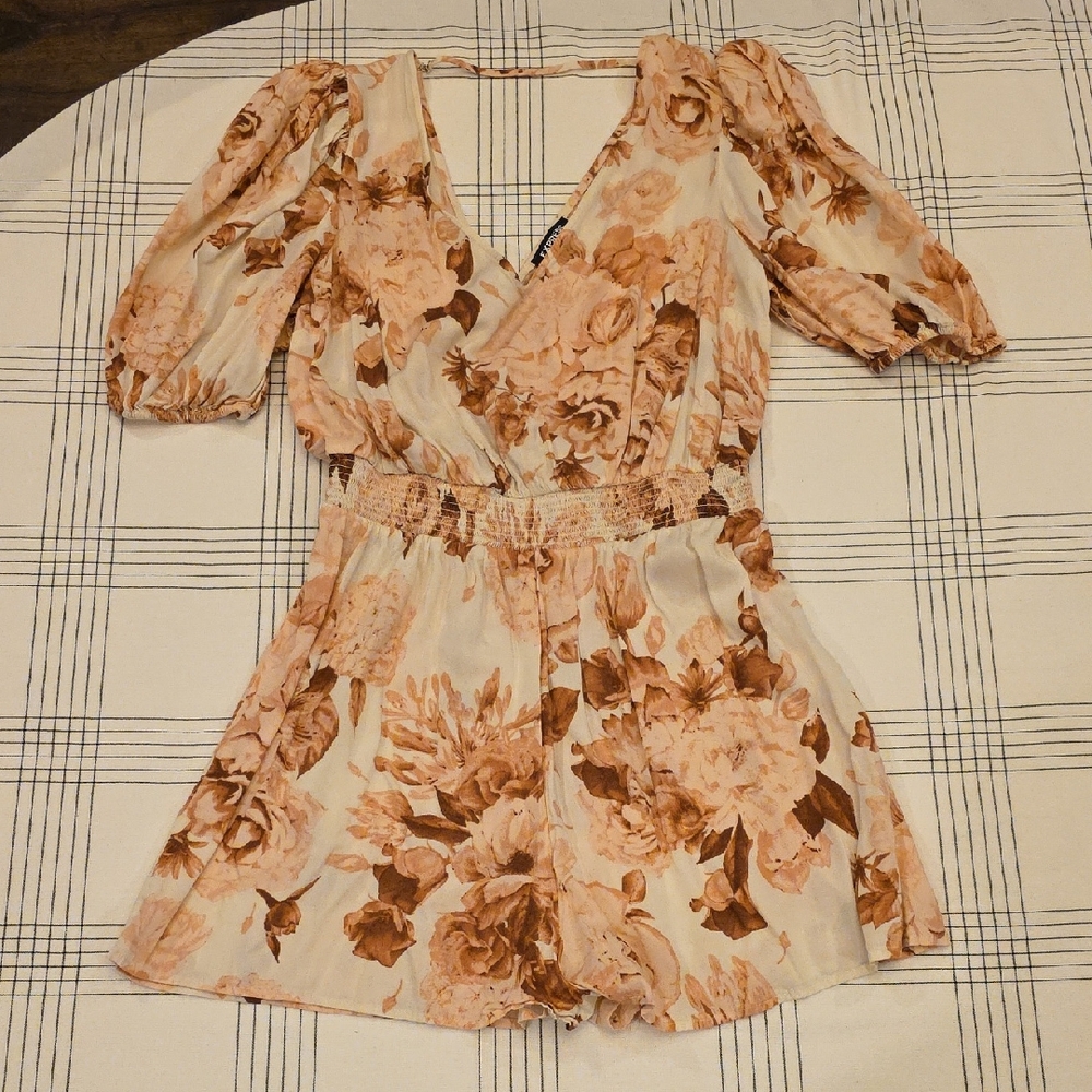Express Floral Romper in Cream and Brown